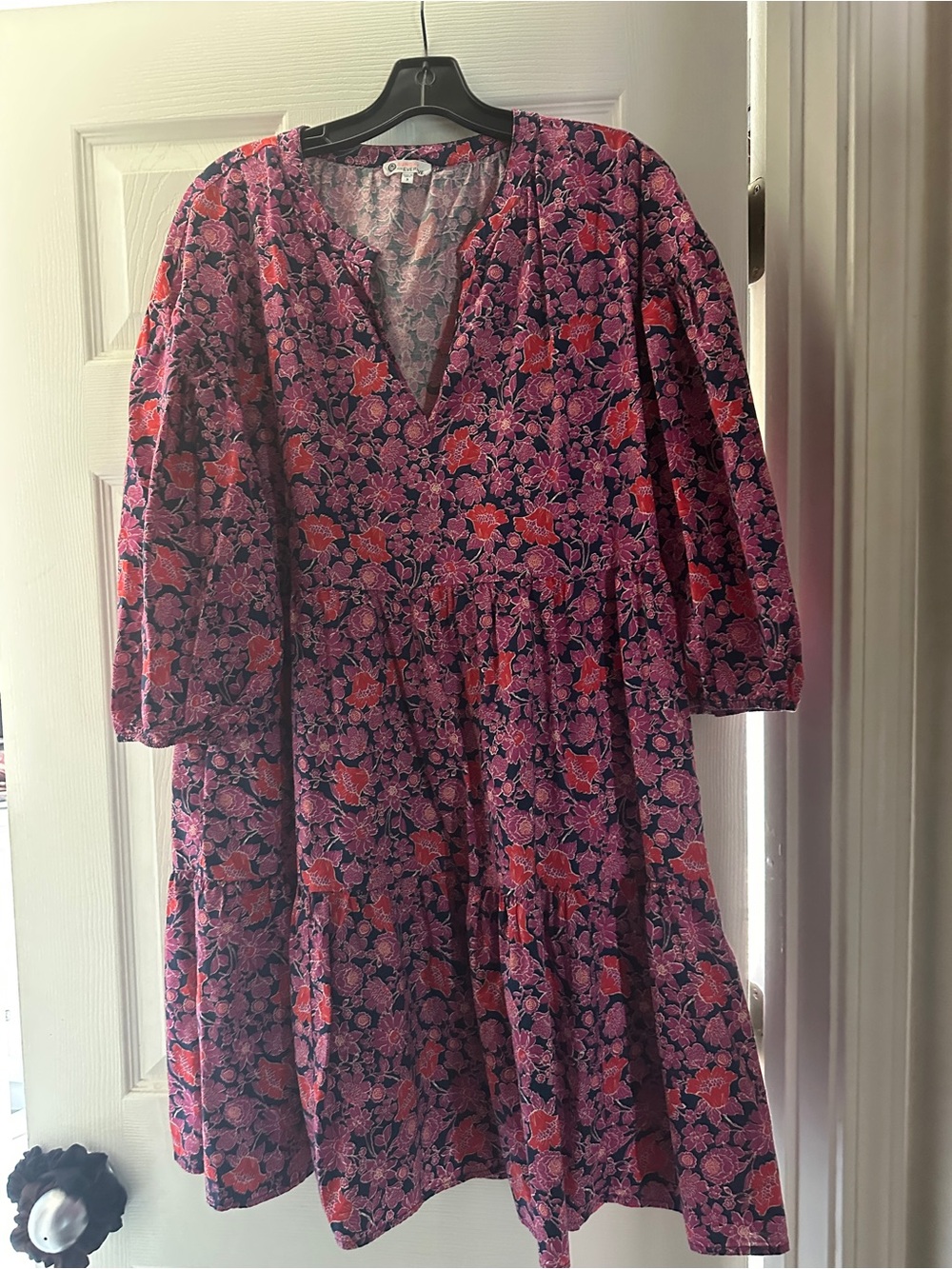 Sundry Pink/Red Floral Tiered V-Neck sun summer cotton Dress 3 large